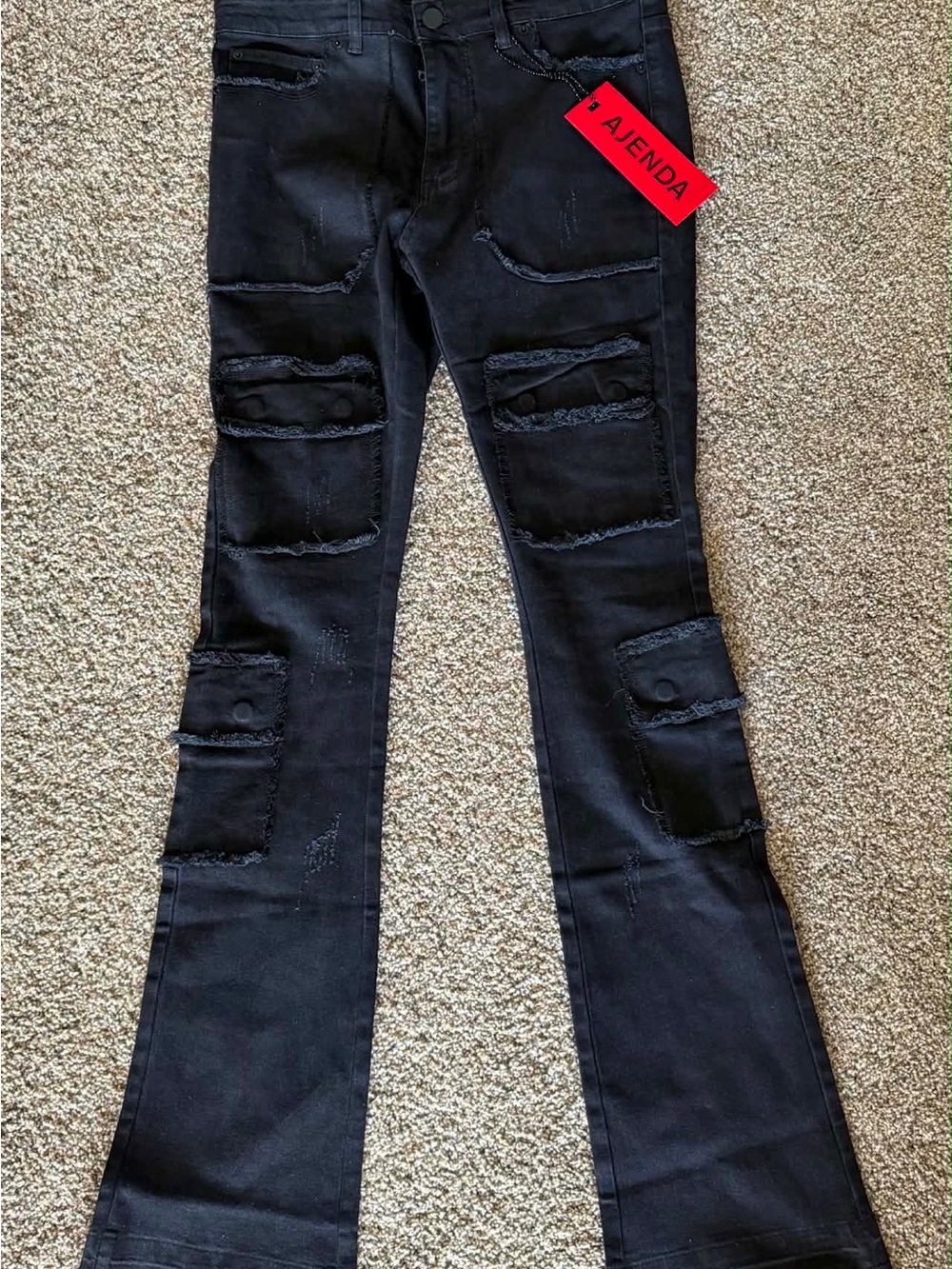 Ajenda Men’s Black Slim Cargo Flare jeans